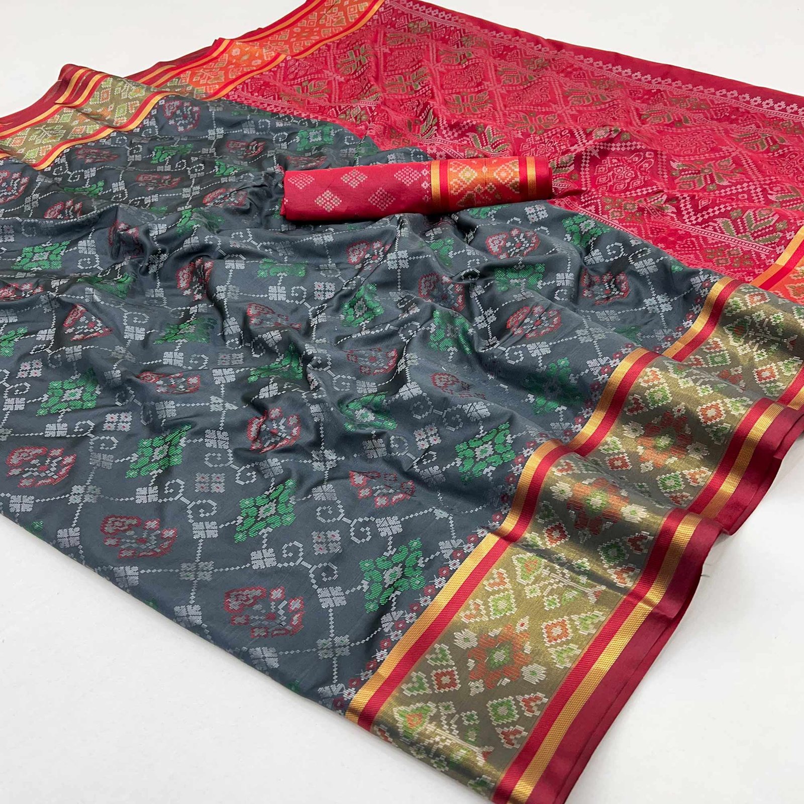 Grey Woven Art Silk Patola Saree