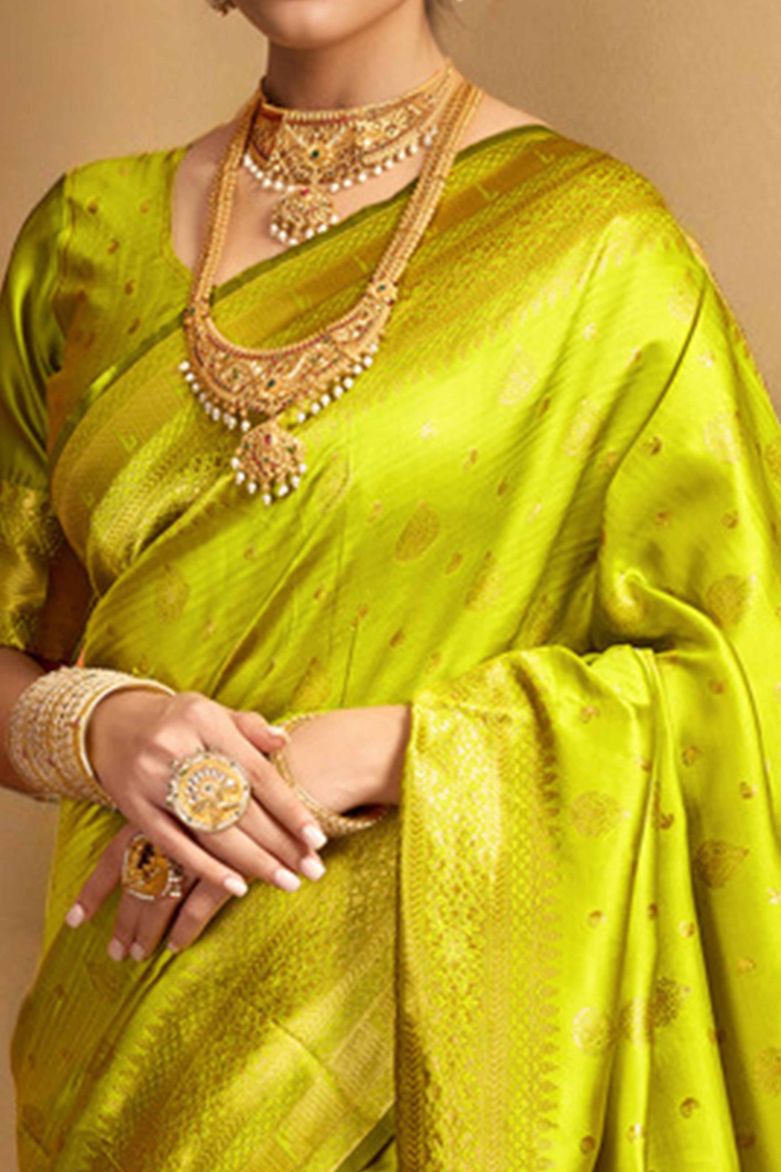 Lime Green Silk Blend Paithani Saree Showcasing Rich Zari Weaving With Birds & Floral Accents - Image 2