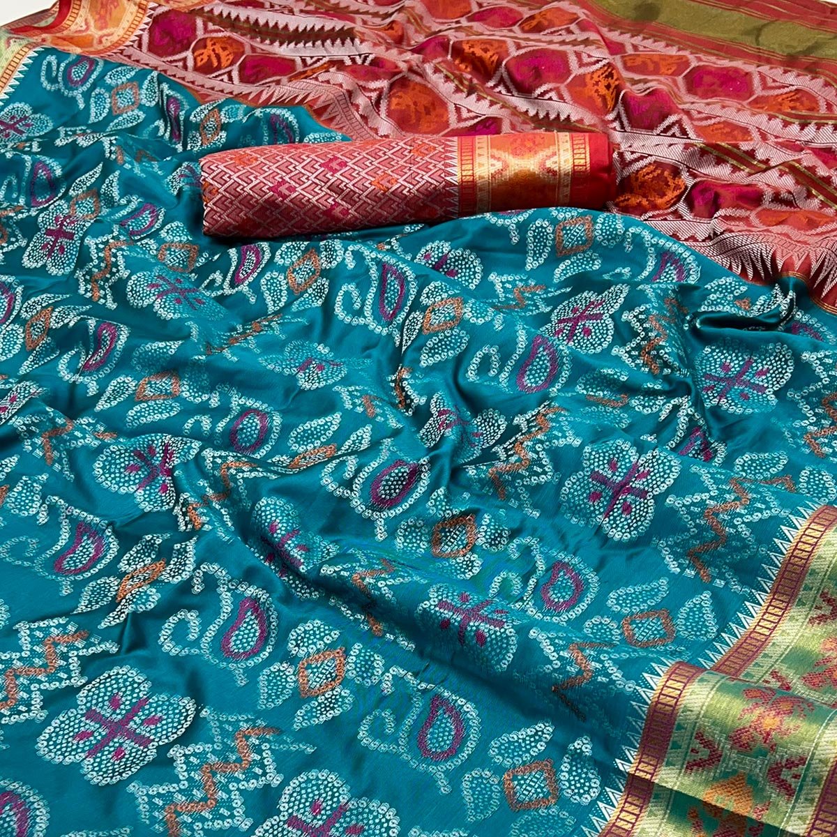 Rama Blue Woven Art Silk Patola Saree - Image 2