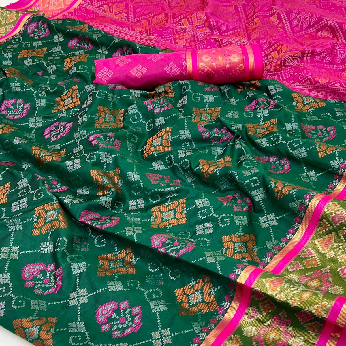 Green Woven Art Silk Patola Saree - Image 2