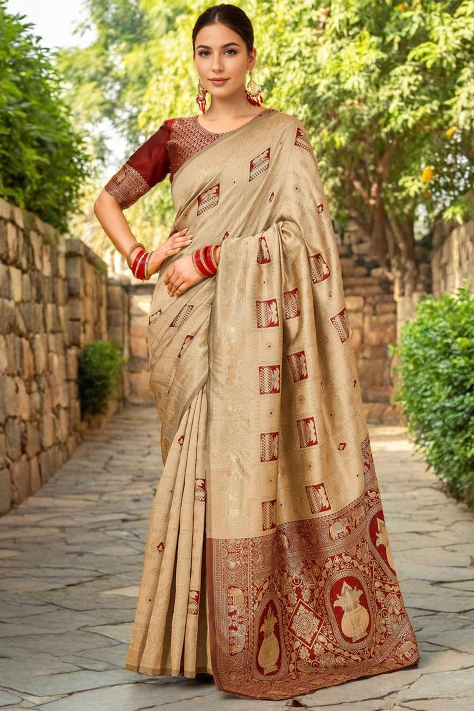 Chikoo Floral Weaving Paithani Saree In Soft Silk Accented With A Stylish Tassel Border Pallu - Image 3