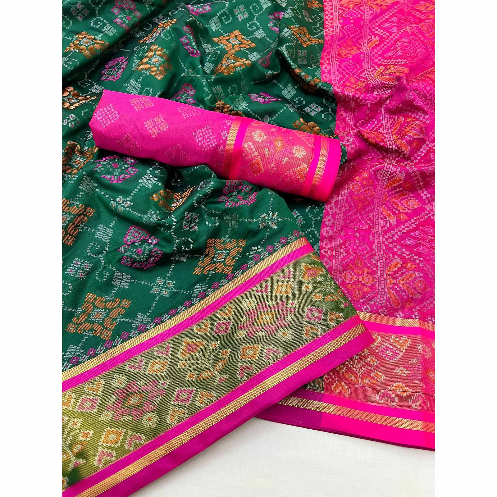 Green Woven Art Silk Patola Saree - Image 3