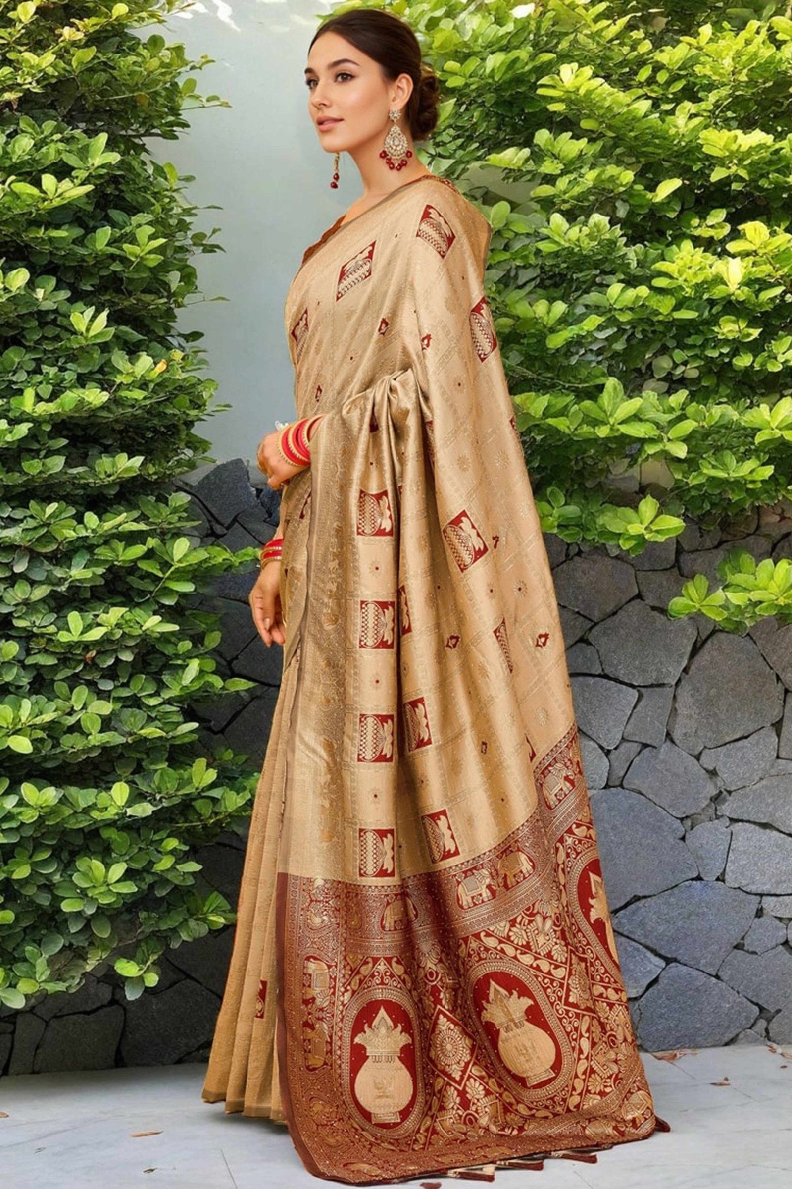Chikoo Floral Weaving Paithani Saree In Soft Silk Accented With A Stylish Tassel Border Pallu - Image 4