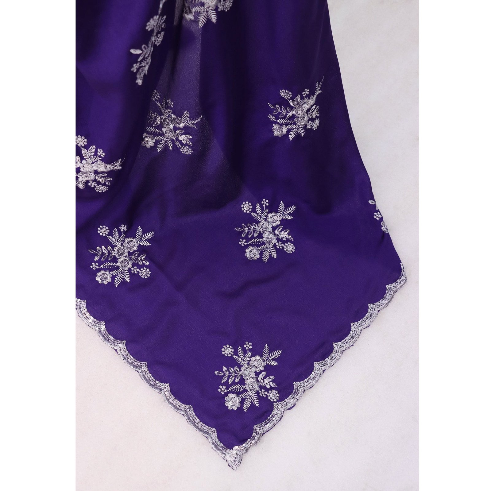 Royal Purple Chinon Saree Adorned With Zari Floral Embroidery & Gleaming Sequins Work - Image 7