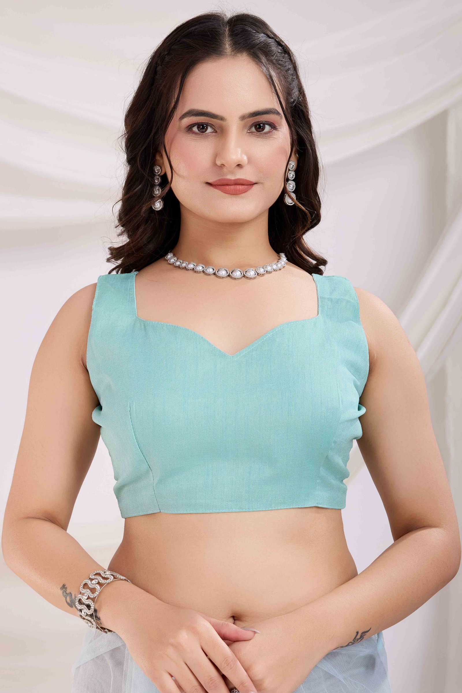 Blue Floral Embroidered Net Saree - Image 7