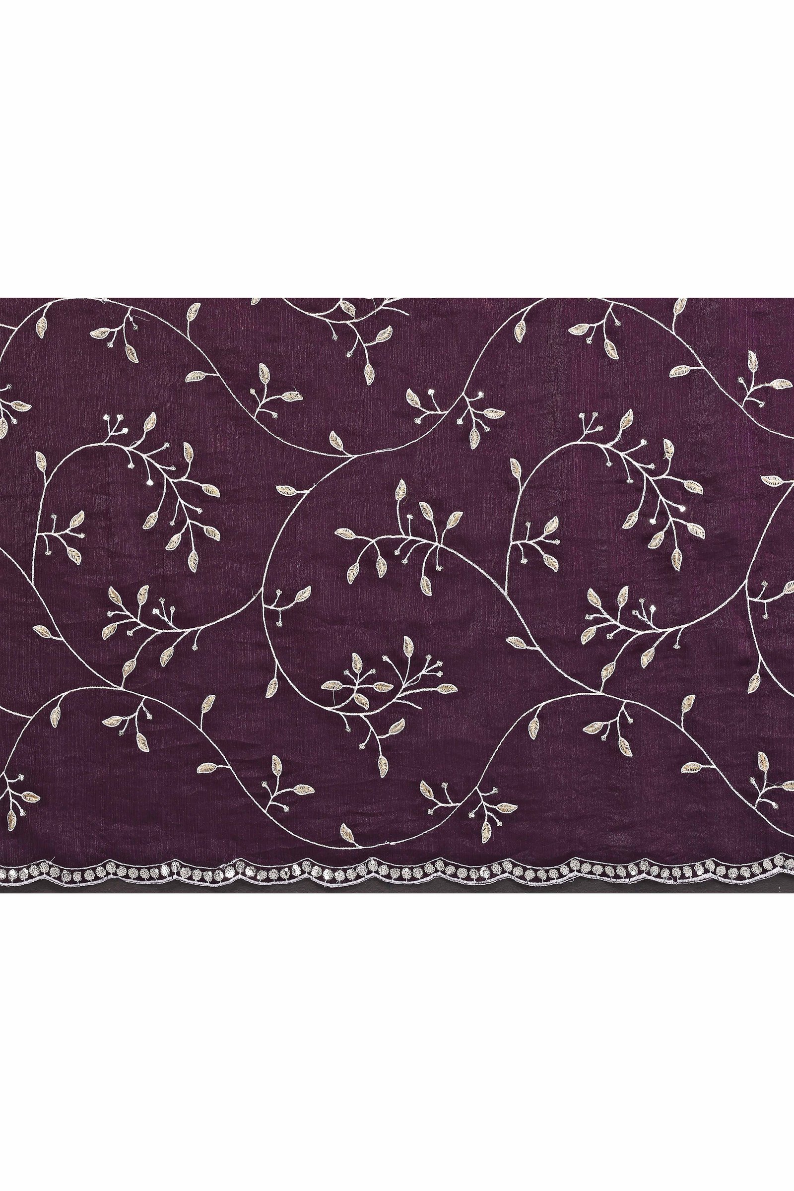 Wine Jimmy Choo Chiffon Saree Adorned with Delicate Floral Sequins Embroidery - Image 8