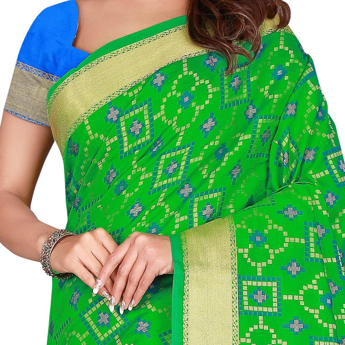 Excellent Green Colored Festive Wear Woven Patola Silk Saree - Image 2