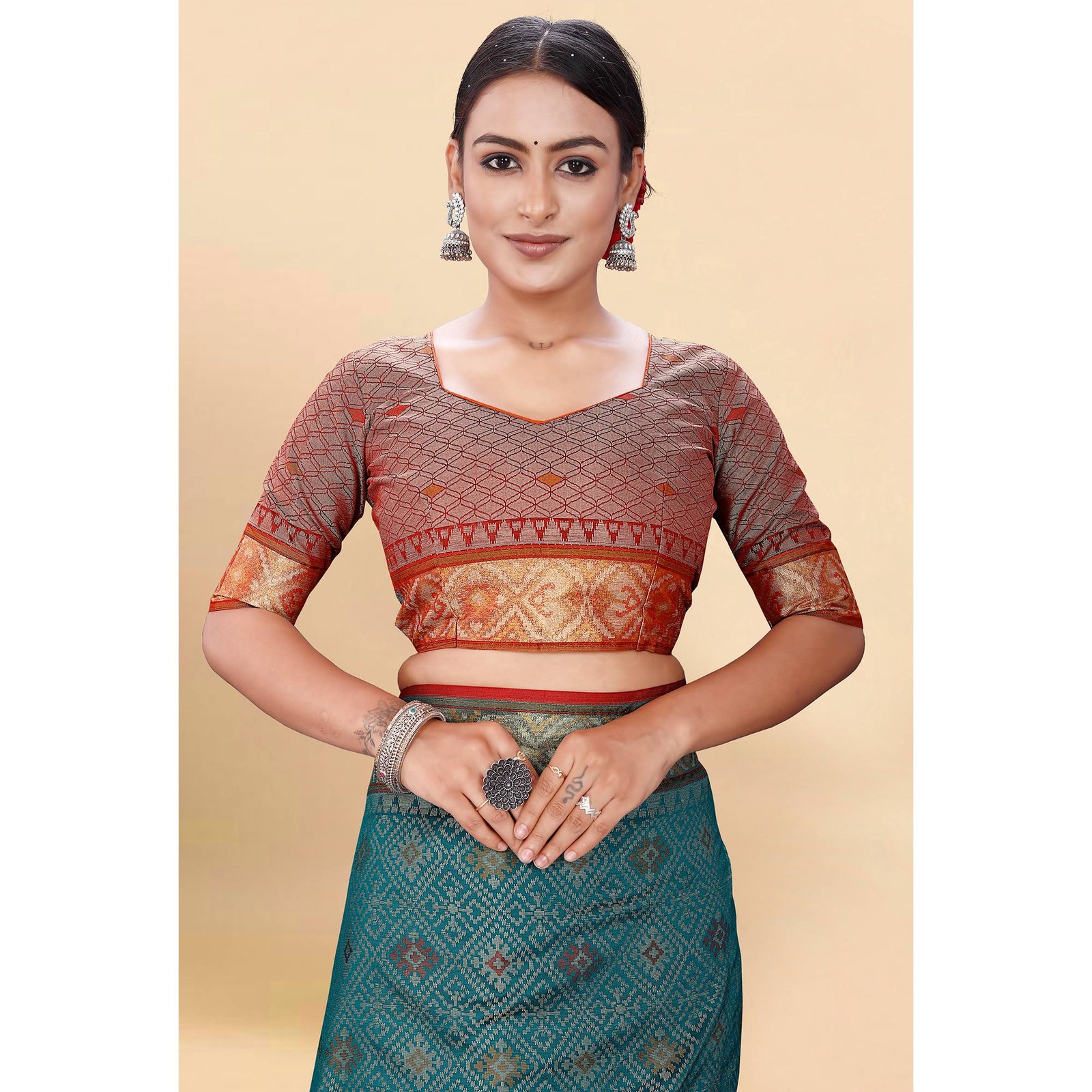 Morpich Woven Patola Art Silk Saree With Tassels - Image 7