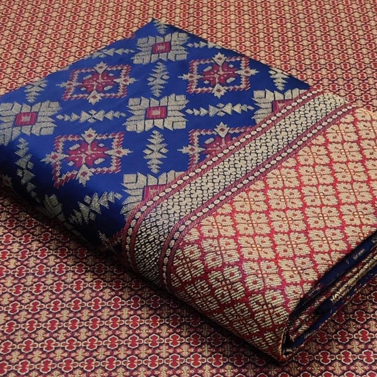 Navy Blue Festive Wear Woven Patola Silk Saree - Image 2